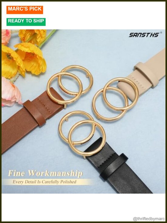 3 Pack Women Waist Belts for Jeans Pants Dresses, Double O-Ring Gold Buckle main image 5